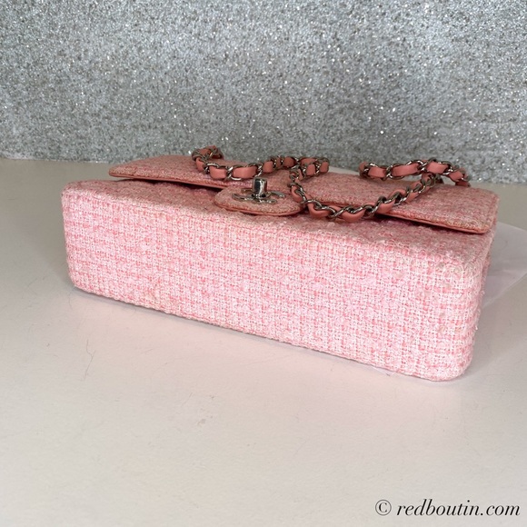 ❤️Sold Chanel Classic Pink Tweed Double Flap Bag s - Picture 7 of 8